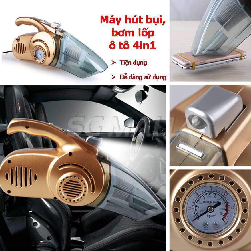 Máy hút bụi, bơm lốp ô tô 4in1 tiện dụng