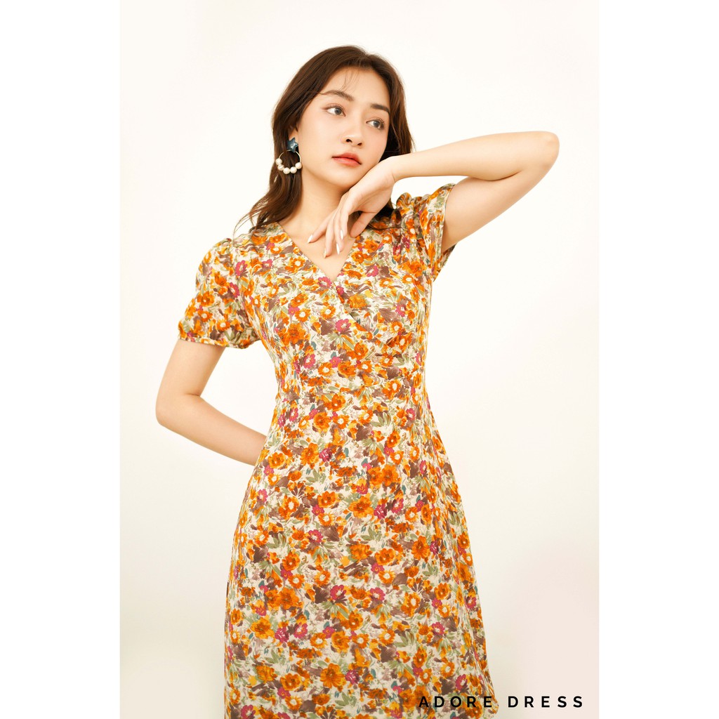 Đầm a basic chồng vạt hoa cam 1VA1094 ADORE DRESS