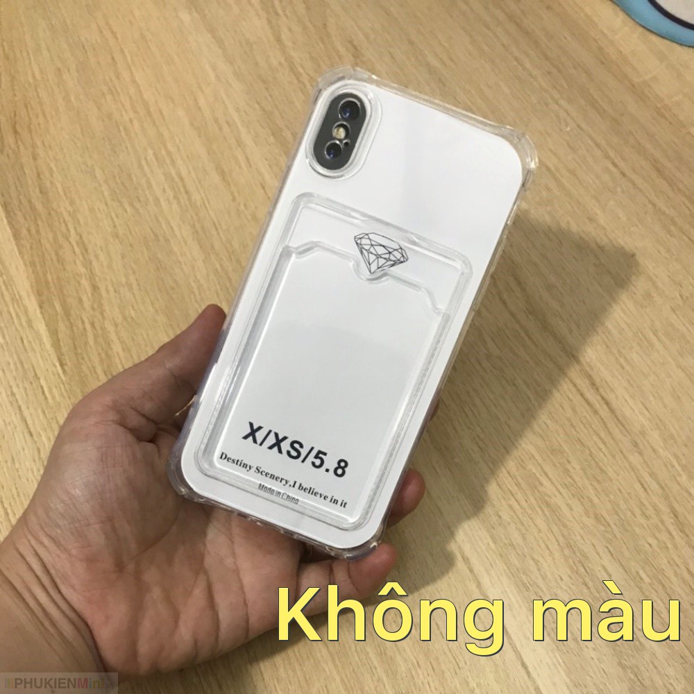 Ốp lưng dẻo trong suốt có ngăn nhét thẻ card chống sốc 4 góc cho iPhone X/XS, 12/12 Pro, 13/13 Pro giá rẻ