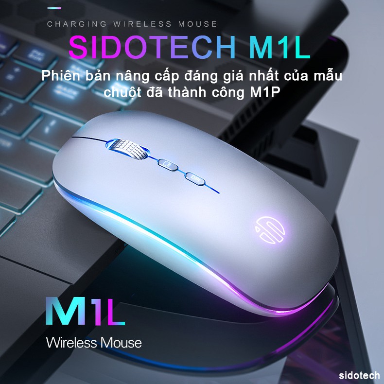 Chuột không dây máy tính wireless sạc pin Sidotech Inphic M1L bản 2021 silent pin sạc 1 lần dùng 8 tuần có LED