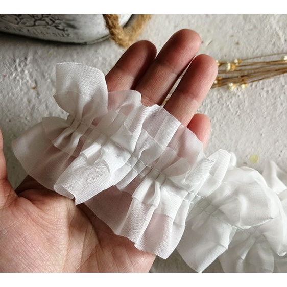 Dây Ruy Băng Vải Tuyn Hai Lớp Ren Lưới 3D Dùng Trang Trí Váy Cưới