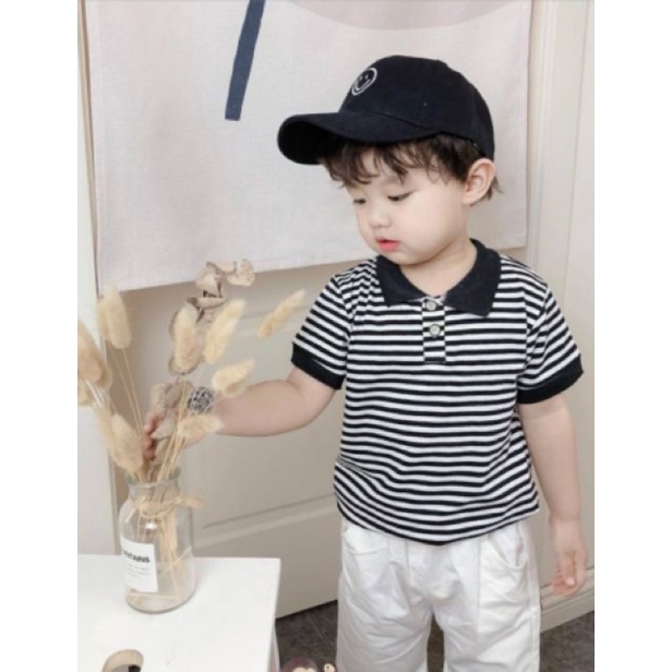 Set áo Polo kẻ bé trai