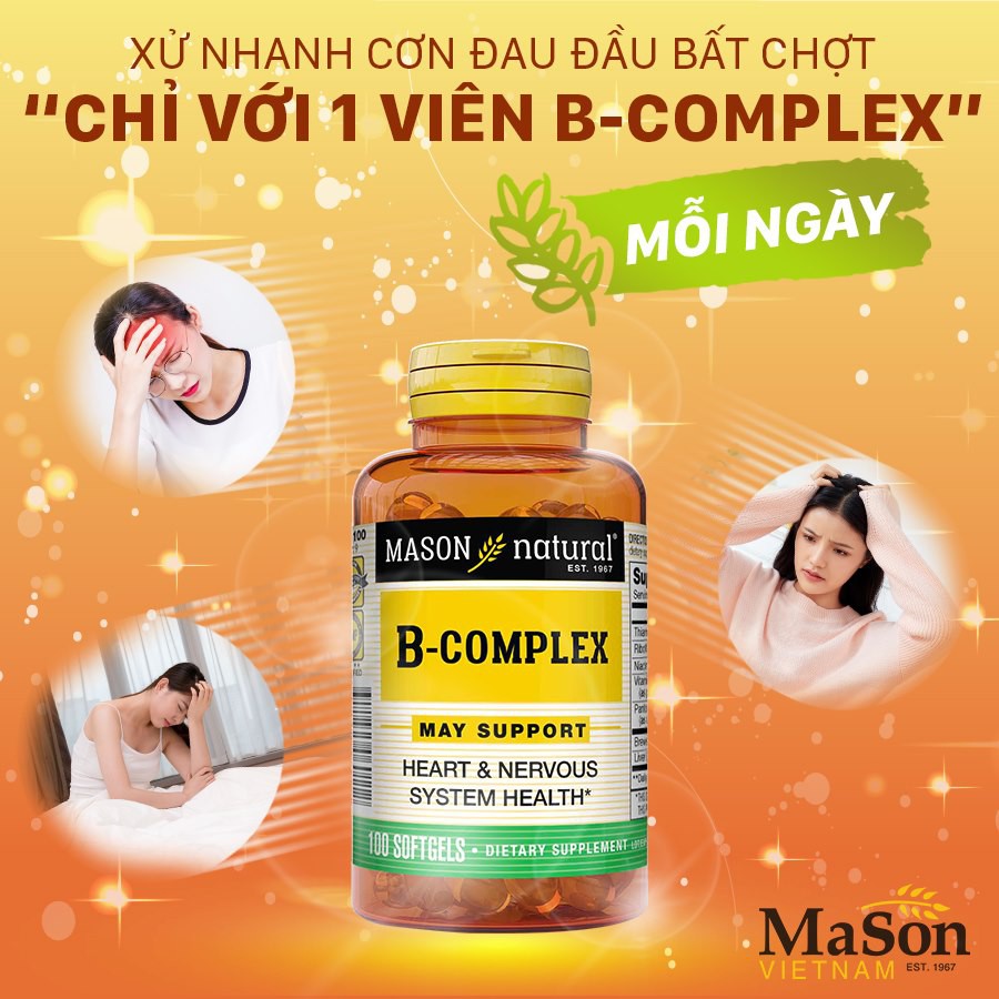 Mason Natural B-Complex hộp 100 viên - cân bằng dinh dưỡng, bảo vệ hệ thần kinh, hệ miễn dịch