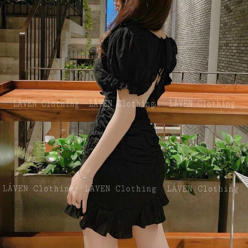 Váy body nhún eo, đầm hở lưng sexy tay ngắn có mút ngực - Tuệ Nhiên - Fashion