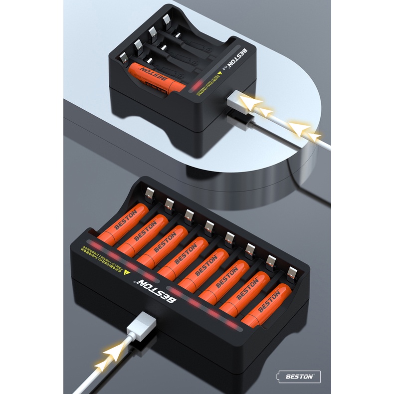 Bộ sạc pin 8 khe AA/AAA 1.5v Beston M7012 sạc nhanh tự ngắt cao cấp ( chỉ dành cho pin Li-ion 1.5V)