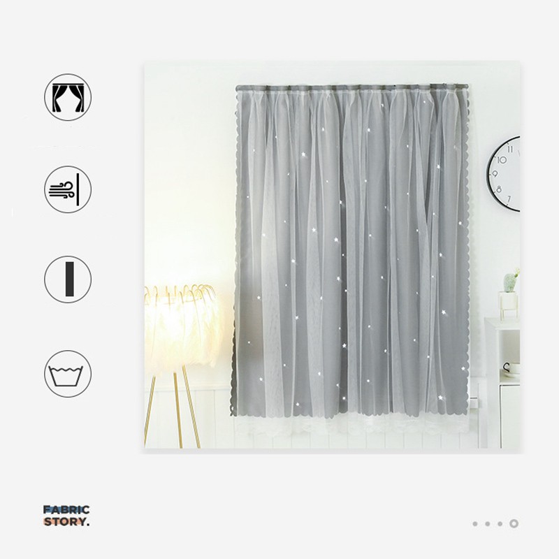 Grey Blue Star Curtains Window Self-adhesive Curtain thicken shading Cloth punch-Free Installation of Small Curtain for Bedroom