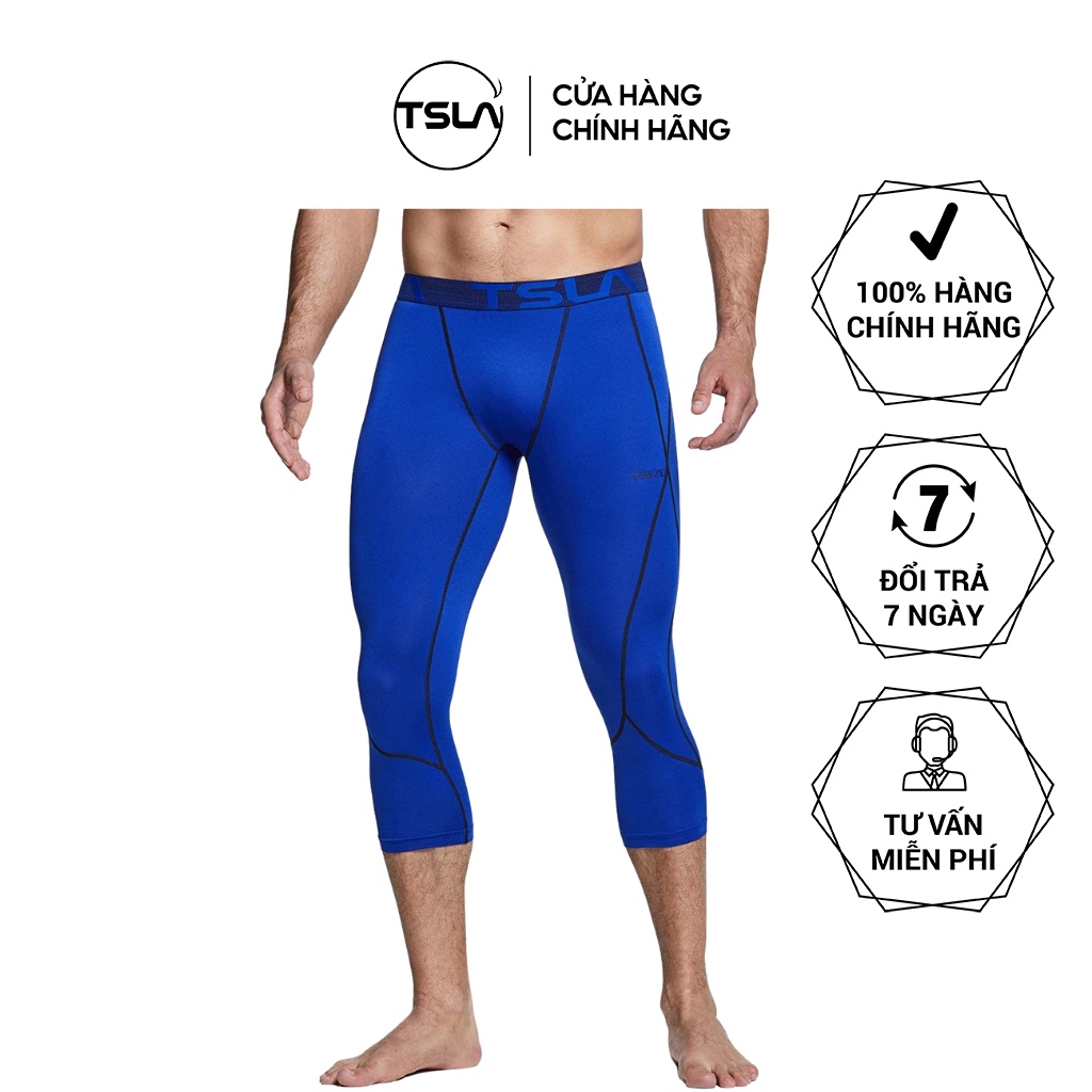 Quần legging Pro Combat thể thao nam bó cơ TSLA dạng lửng co giãn 4 chiều