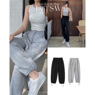 Quần jogger nỉ da cá trơn dây rút gấu, quần thể thao bo gấu ( Ảnh thật )