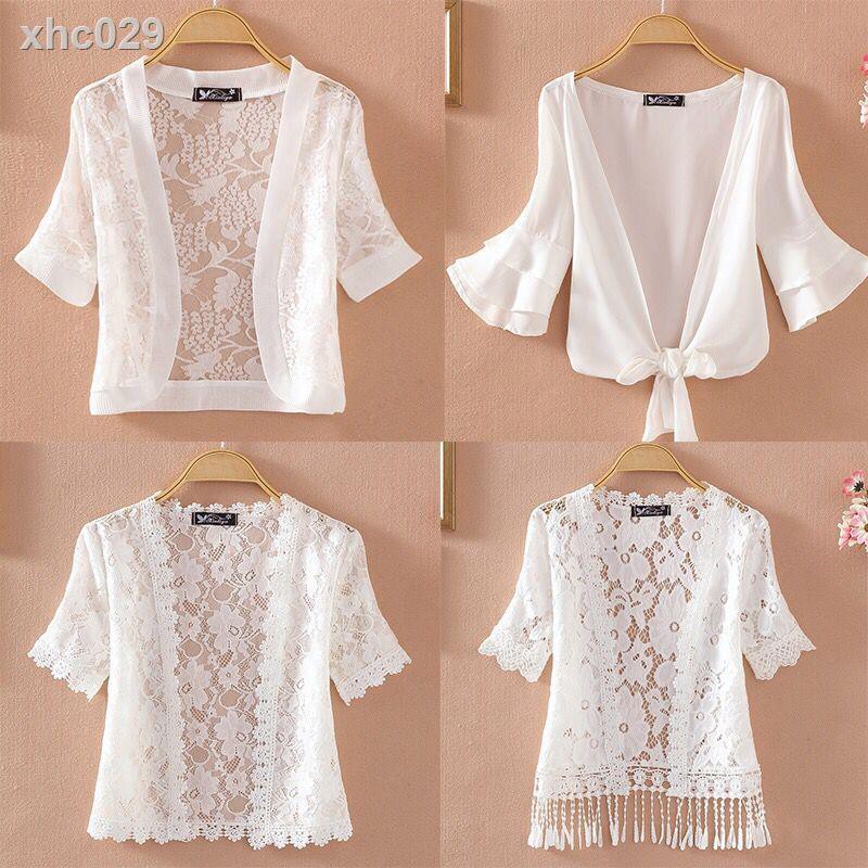 Áo Khoác Chống Nắng Cao Cấp Thời Trang▼▫Áo Khoác Cardigan Chiffon Tay Lửng Phối Ren Chống Nắng Thời Trang Mùa Hè Cho Nữ