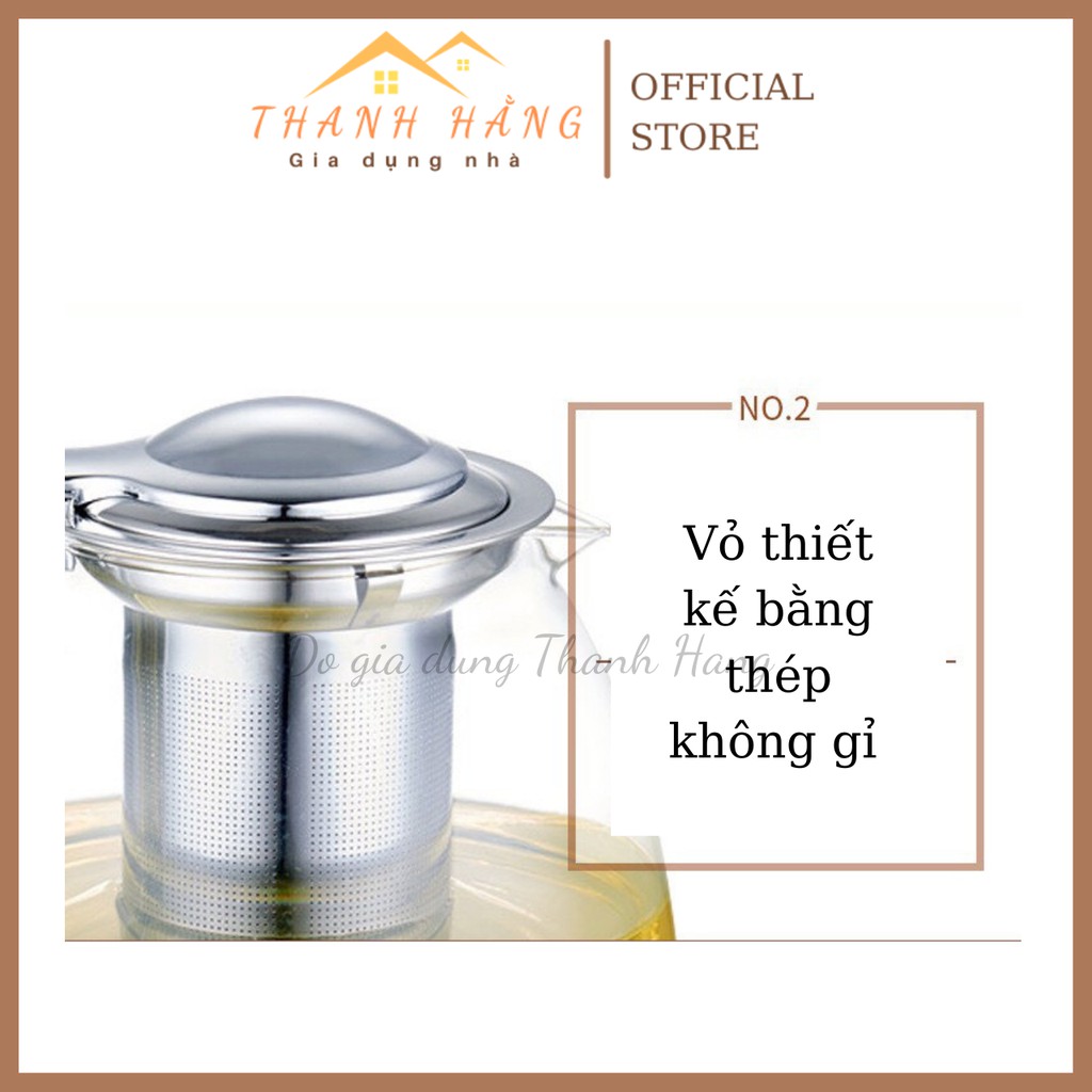 Ấm pha trà có lưới lọc inox 1000ml,bình pha trà thủy tinh có lưới lọc inox,bình ủ trà cao cấp