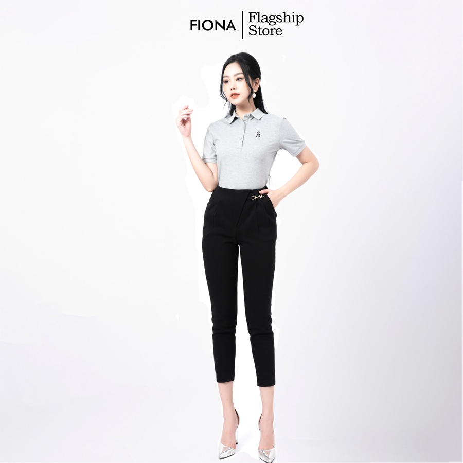 Áo thun nữ polo, phối bo cổ và tay thêu họa tiết mèo cách điệu màu đỏ, trắng, ghi - F521189 [FIONA]