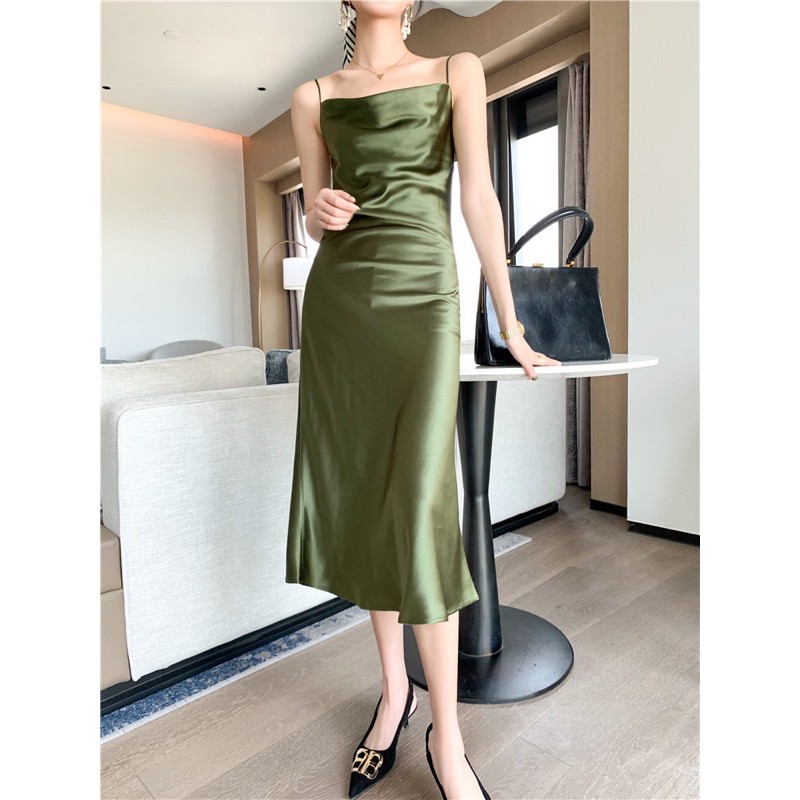 Đầm lụa cổ đổ rũ mềm siêu sang xẻ tà dài 115cm | BigBuy360 - bigbuy360.vn