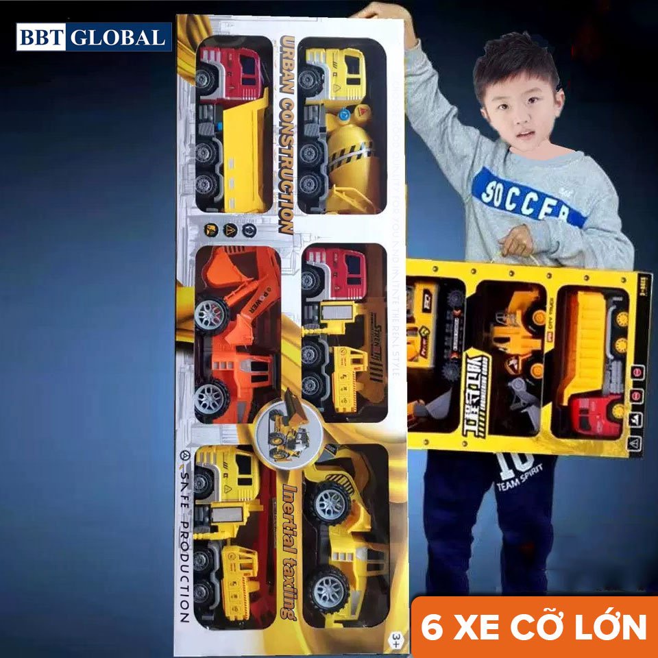 Xe ô tô đồ chơi , bộ 6 xe công trình/ cứu hỏa cỡ lớn cho bé XLQ-6C