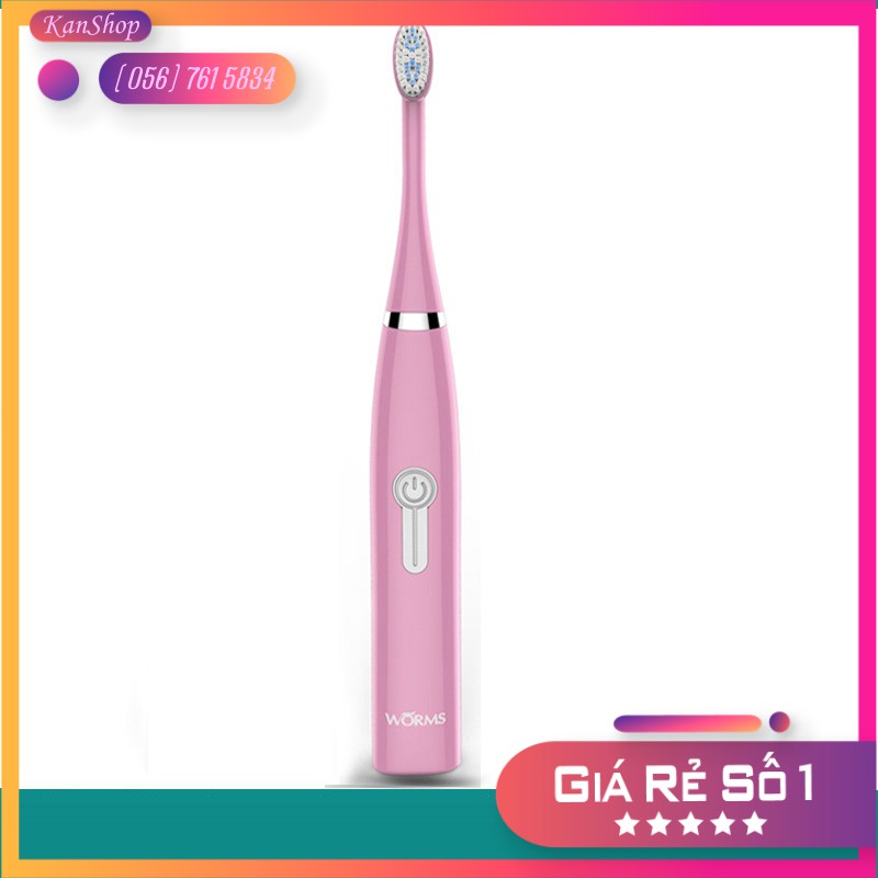 Bàn chải đánh răng điện chính hãng Worms 4 chế độ tự động đánh sạch răng - Tặng kèm 2 đầu thay thế