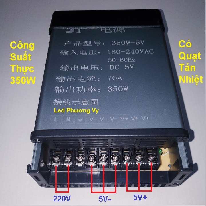 Nguồn đèn Led 5V 70A ngoài trời - Vỏ nhôm nguyên khối - Hàng chất lượng