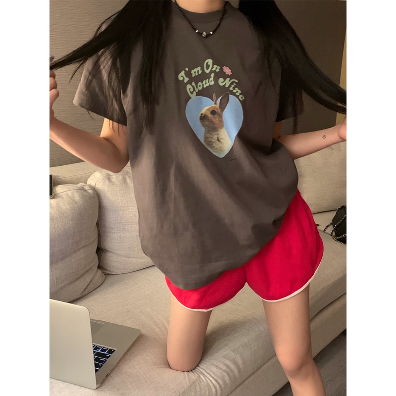 Áo Thun Nữ Cổ Tròn Ngắn Tay In Hình Thỏ Phong Cách Mới 49581