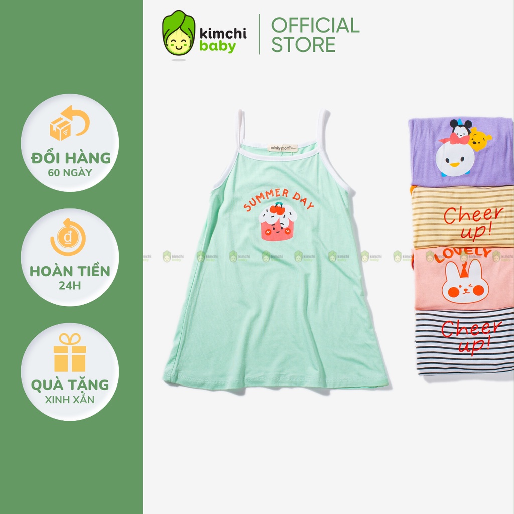Váy Bé Gái 2 Dây Vải Thun Lạnh Hoạ Tiết Hoa Quả Kẻ Ngang, Đầm Cho Bé Mặc Đi Học, Đi Chơi MKMV2203