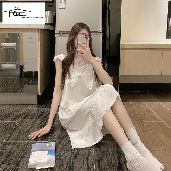 Đầm Ngủ Hai Dây Đính Nơ Dễ Thương Thời Trang Mùa Hè Cho Bạn Gái