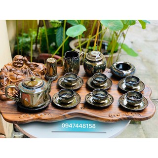 Bộ ấm chén men hoả biến nhũ vàng