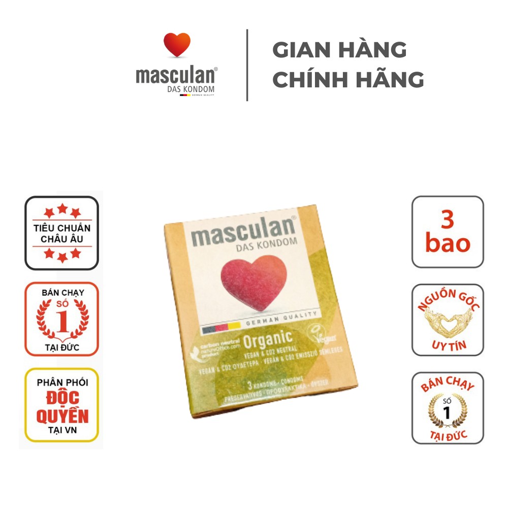 Bao Cao Su Masculan Organic - Hữu Cơ - Siêu Mỏng - An Toàn -  Mang Lại Cảm Giác Chân Thật - Hộp 3 Bao