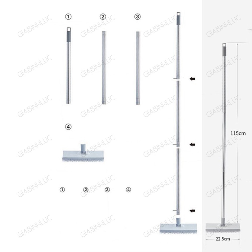 Chổi Cọ Sàn Chổi Lau Quét Chà Gạt Nước Sàn Nhà Thông Minh Phòng Tắm 2 Đầu Đa Năng Cán Inox 3 Mức Chiều Dài