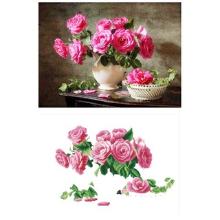 Tranh đính đá Bình hoa hồng 65x50cm VS150