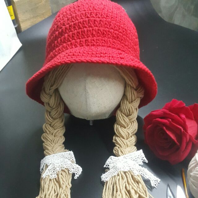 Mũ len handmade bím tóc cho bé