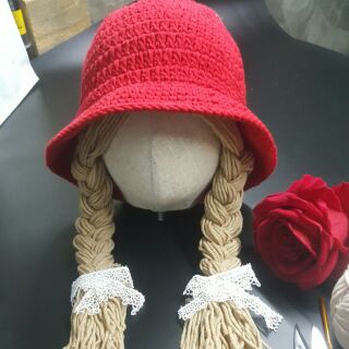 Mũ len handmade bím tóc cho bé