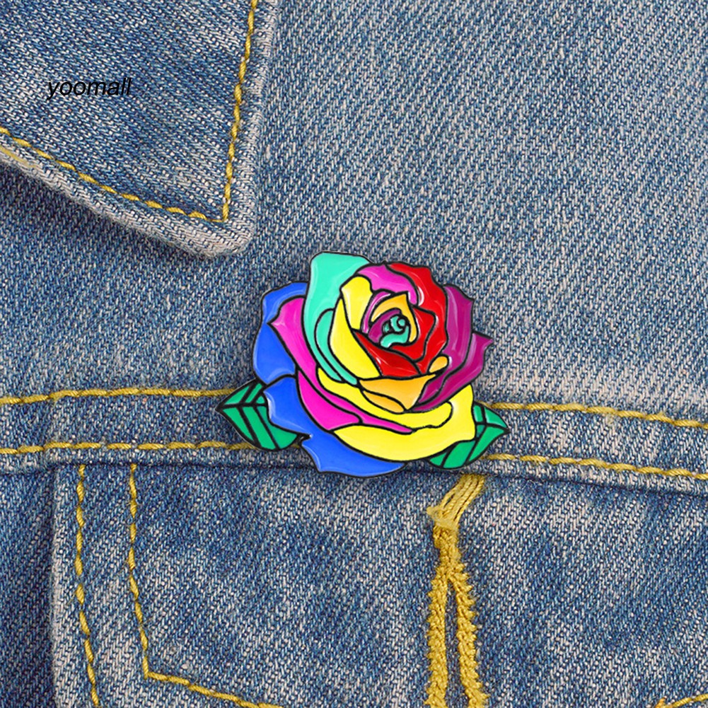 YOML✔Rainbow Rose Flower Brooch Pin Gay Pride Denim Jacket Collar Backpack Badge
