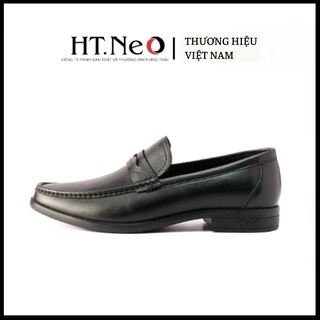 Giày tây lười HT.NEO Thiết kệ da bò mềm mại, nơ da trẻ trung, đế cao su êm ái D32
