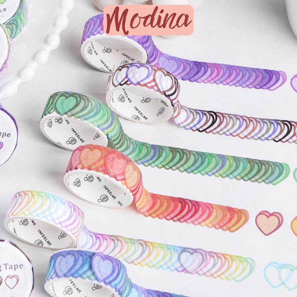 Sticker cute dạng cuộn họa tiết trái tim cute MODINA, cuộn sticker trái tim trang trí sổ, góc học tập
