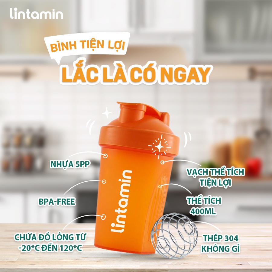 Bình lắc Lintamin 400ml màu cam