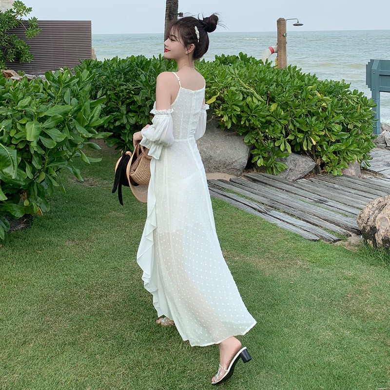 Đầm trắng xoè đi biển trễ vai hai dây công chúa T69 ( chưa mút ngực) | BigBuy360 - bigbuy360.vn