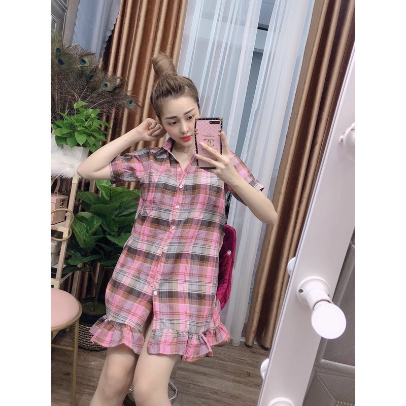 Đầm sơ mi sọc caro siêu xinh