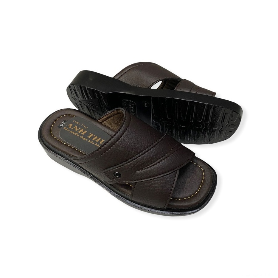 Dép nam quai ngang đế TOMI cao 3 cm màu nâu/bò/đen