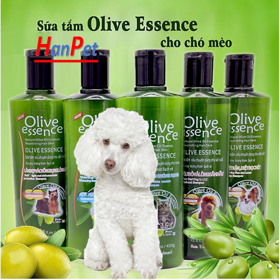 Sữa tắm chó mèo OLIVE 450ml - tinh chất dầu ô liu (4 loại) làm mượt lông Tẩy ố Go White