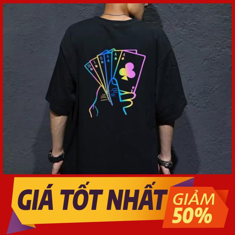 Áo Thun Phản Quang Nam Nữ From Rộng in hình Lá Bài PQ52 Chất Liệu Cotton Mềm Mại Co Giãn Thông Thoáng