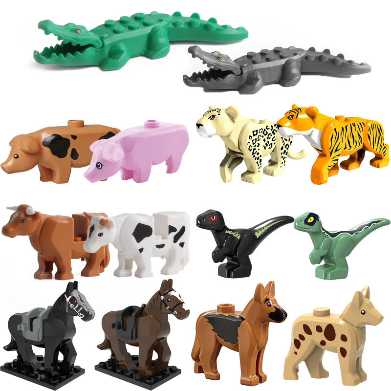 Animals Figures Dinosaur Leopard Pig Zoo Accessories Parts Horse Toys Cow Dog Crocodile Compatible Farm Assemble Educational Gifts DIY Kids Gifts Model Animal Building Blocks