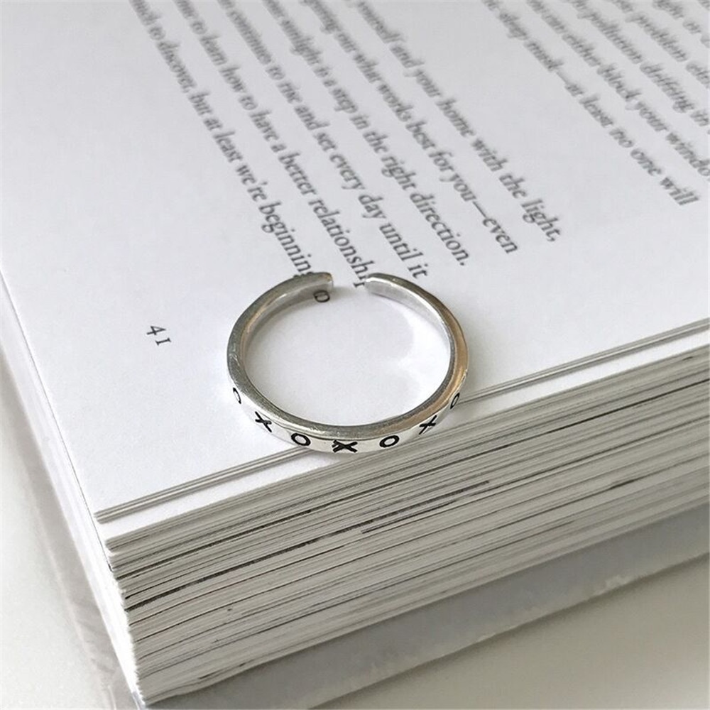 Set 2 Nhẫn Mạ Bạc Khắc Chữ Hy Lạp