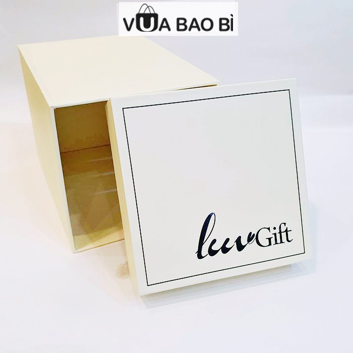 Hộp đựng quà 20/10, sinh nhật, tốt nghiệp màu trắng sữa-Vua Bao Bì, hộp cứng Luvgift kèm túi quà và rơm lót