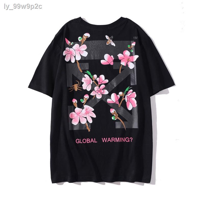 Áo Thun Thể Thao Off White Tay Ngắn Chất Liệu Cotton In Hoạ Tiết Hoa Thời Trang Cho Cặp Đôi