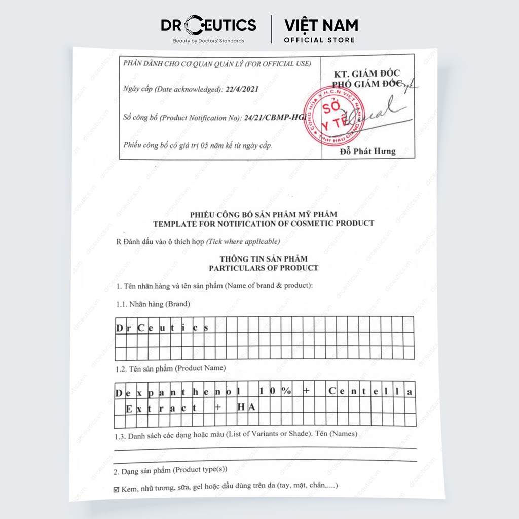 DrCeutics Serum B5 Dưỡng ẩm - Hồi phục da DEXPANTHENOL 10% + CENTELLA EXTRACT + HA