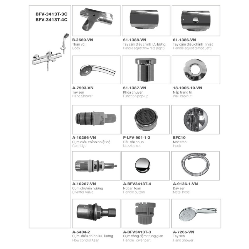 [INAX] Sen tắm nhiệt độ BFV-3413T-3C BFV-3413T-4C BFV-3413T-7C BFV-3413T-8C