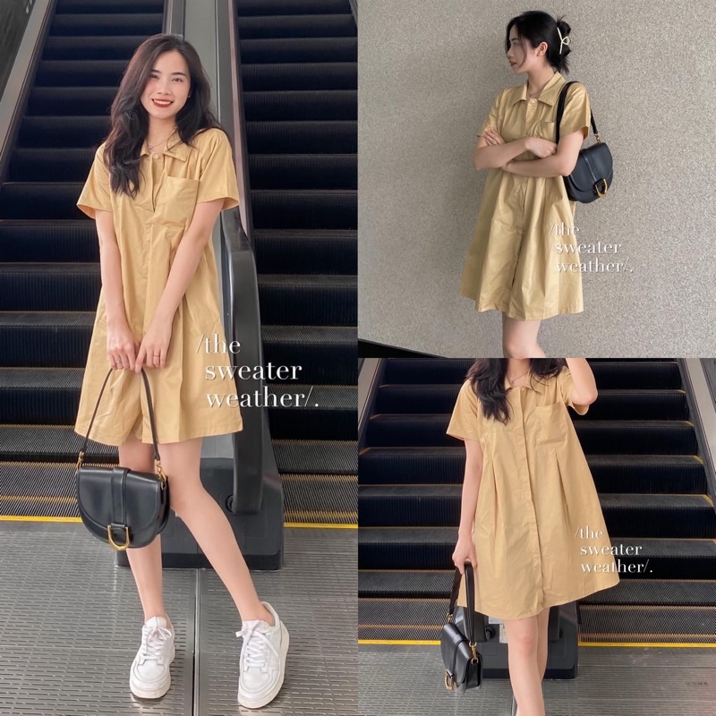 [ẢNH THẬT/VIDEO]VÁY SƠ MI DÁNG BABYDOLL CÓ TÚI NGỰC SIÊU XINH VÁY SƠ MI CỔ ĐỨC DÁNG SUÔNG HÀN QUỐC | BigBuy360 - bigbuy360.vn