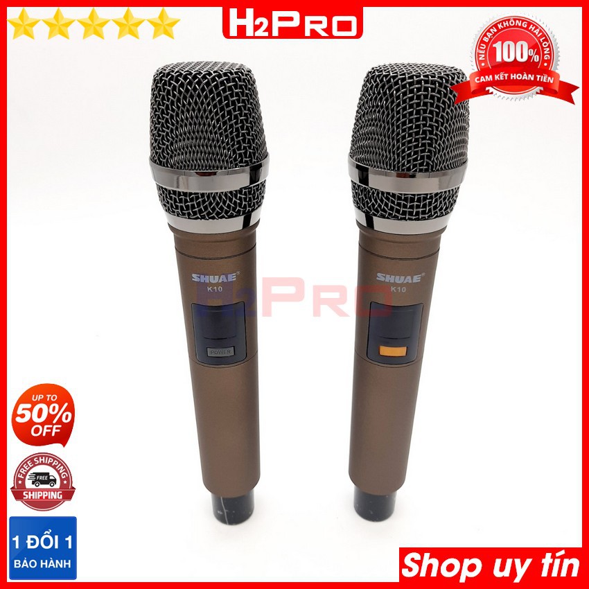 Đôi Micro không dây cao cấp SHUAE K10 H2PRO, Micro karaoke cầm tay giá rẻ, tặng 3 pin sạc, 2 đôi pin và 2 Silicon Chống