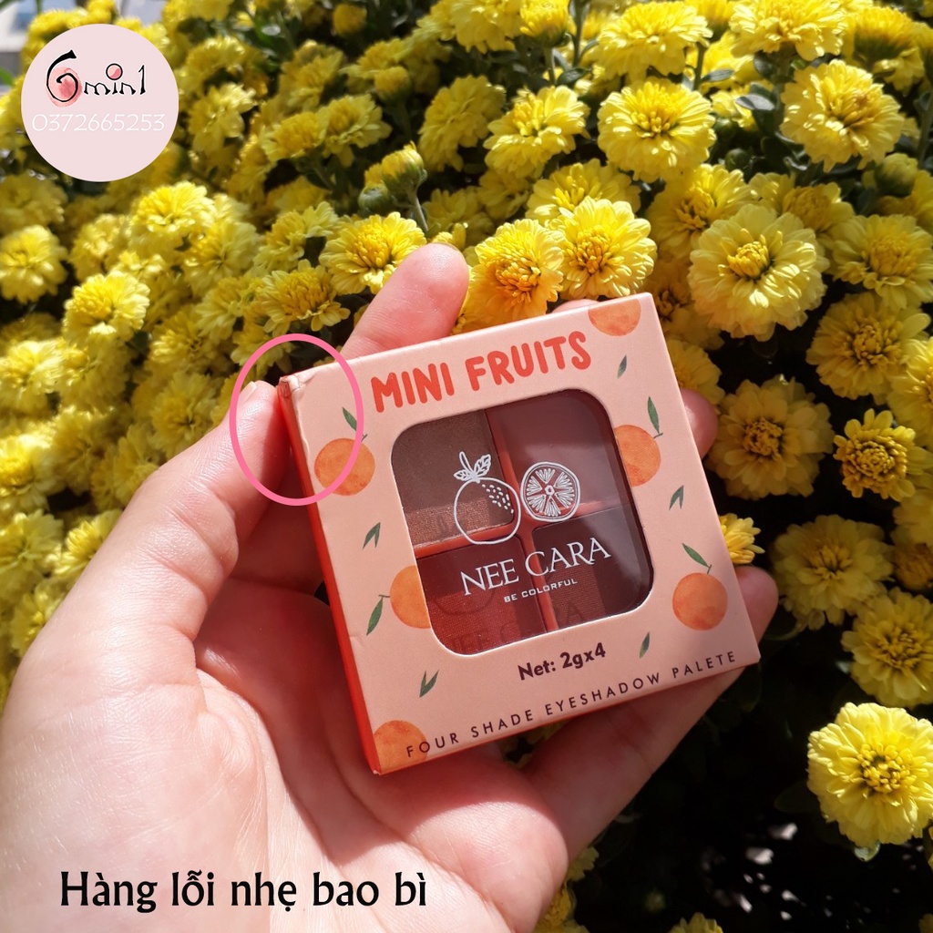 [Thailand] Phấn Mắt Nee Cara Mini Fruits 4 Ô Màu Hàng Lỗi Nhẹ