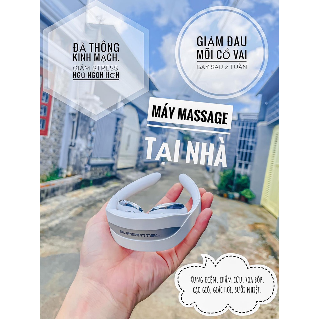 [Mã 55FMCGSALE giảm 8% đơn 500K] Máy massage cổ SUPERINTEL 3 chế độ Hàn Quốc xoa dịu cơn đau cổ vai gáy hiệu quả