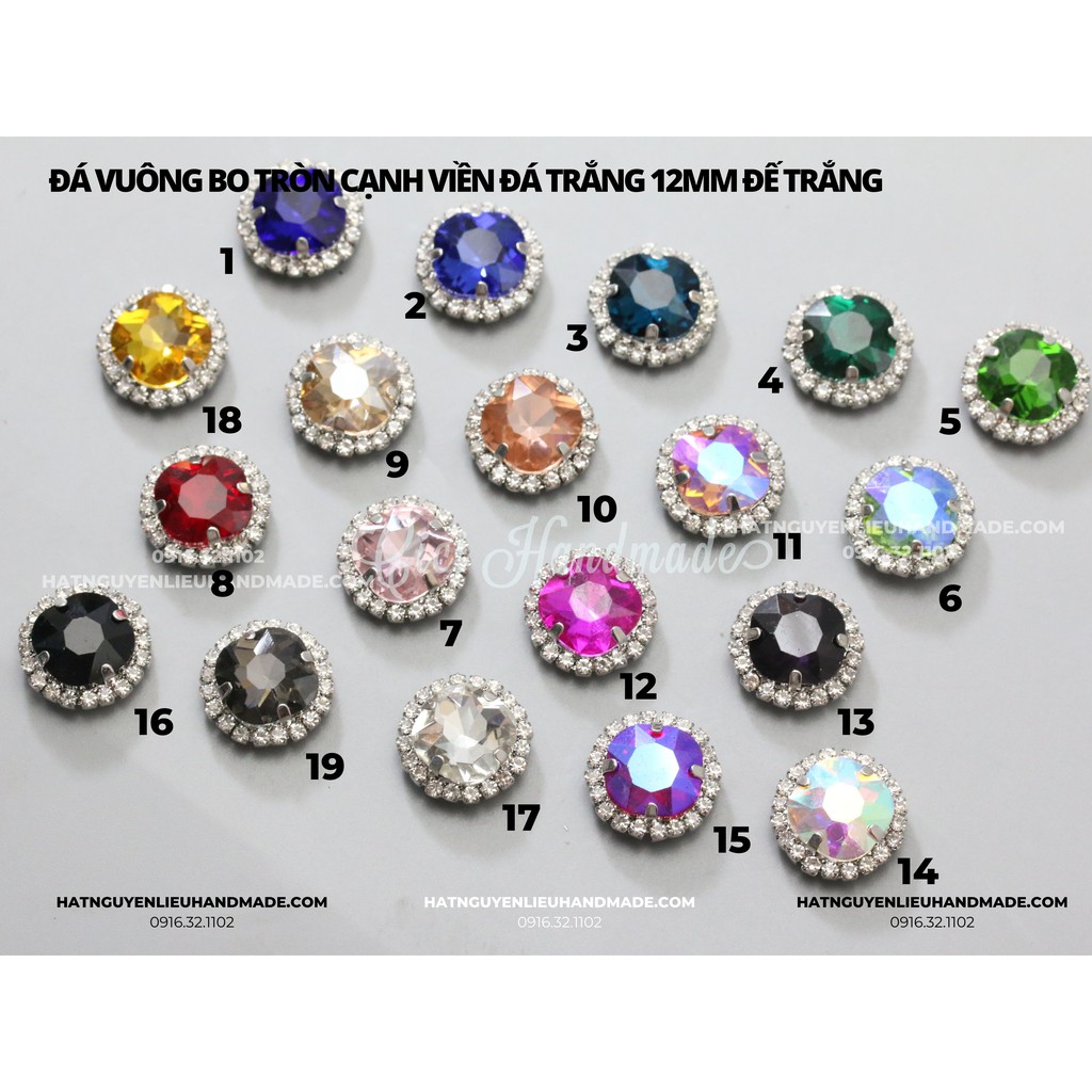 Đá vuông bo tròn cạnh viền đá trắng đế bạc12mm (2/2) Cici Handmade chuyên hạt đá hạt pha lê hạt cườm hạt trang sức DIY