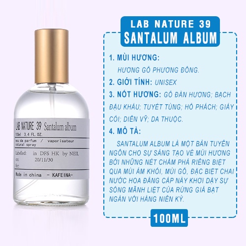 Nước hoa Kafeina Lab Nature 100ml hương thơm thanh mát hàng nội địa Trung