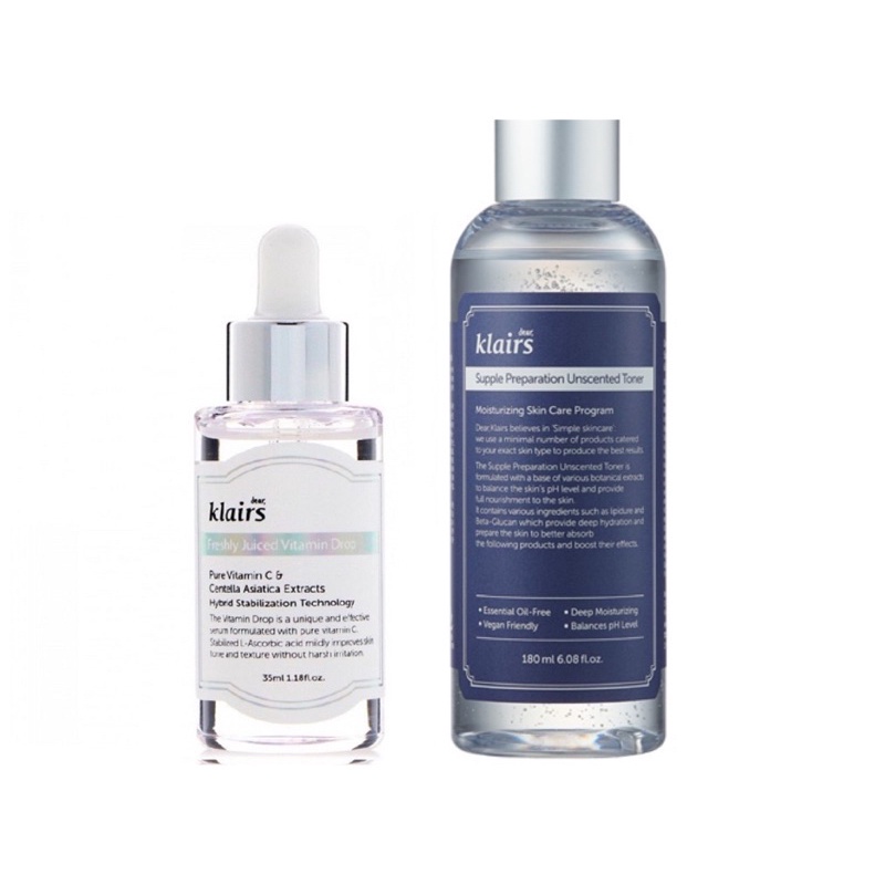 Combo Toner Klairs Unscented + Serum Vitamin C Klairs Freshly Juiced